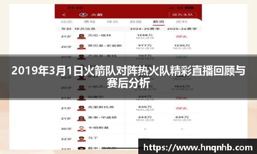 2019年3月1日火箭队对阵热火队精彩直播回顾与赛后分析